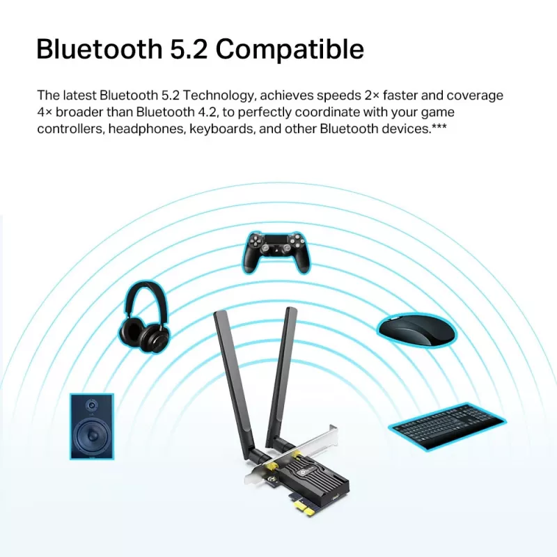 TP-Link AX1800 Wi-Fi 6 Bluetooth 5.2 PCIe adaptér, interný, bezdrôtový, PCI Express, WLAN / Bluetooth, 1800 Mbit/s, čierna