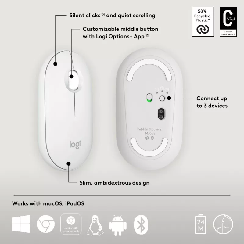 Myš Logitech M350S biela USB optická bezdrôtová