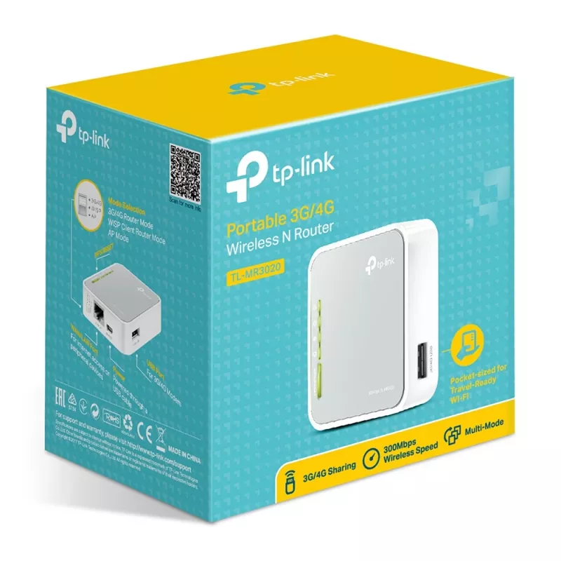 TP-Link TL-MR3020 WLAN router Fast Ethernet Single-Band (2,4 GHz) 4G strieborný, biely