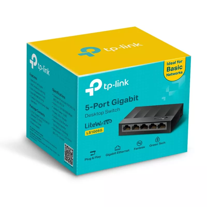 TP-Link 5-portový 10/100/1000Mbps stolný sieťový switch, nespravovaný, Gigabit Ethernet (10/100/1000), na stenu