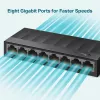 TP-Link 8-portový 10/100/1000Mbps stolný sieťový switch, nespravovaný, Gigabit Ethernet (10/100/1000), na stenu