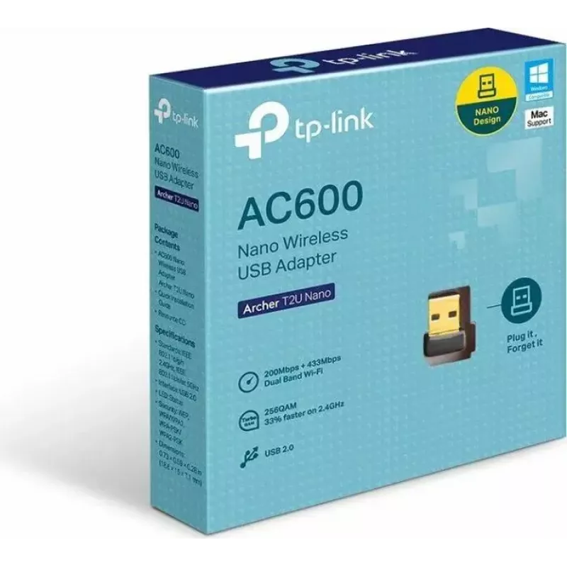 TP-Link Nano AC600 USB WiFi adaptér (Archer T2U Nano) – 2,4G/5G dvojpásmový bezdrôtový sieťový transceiver