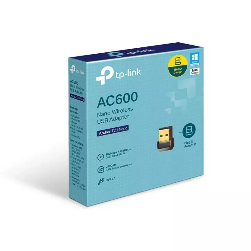 TP-Link Nano AC600 USB WiFi adaptér (Archer T2U Nano) – 2,4G/5G dvojpásmový bezdrôtový sieťový transceiver