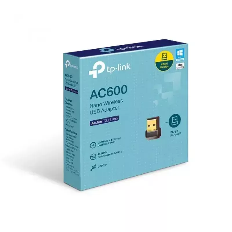 TP-Link Nano AC600 USB WiFi adaptér (Archer T2U Nano) – 2,4G/5G dvojpásmový bezdrôtový sieťový transceiver