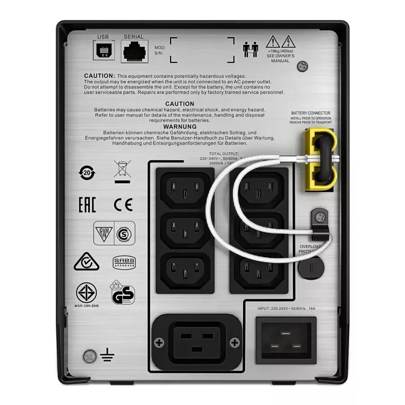 APC Smart-UPS C, Line Interactive, 2000VA, Tower, 230V, 6x IEC C13+1x IEC C19 výstupy, USB a sériová komunikácia, AVR, grafický LCD