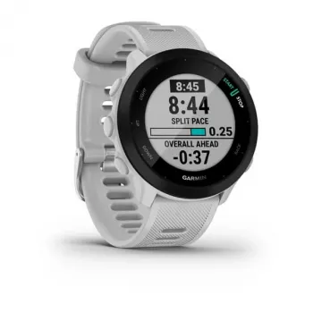 Smartwatch GARMIN Forerunner 55 — 42 mm okrúhle športové hodinky, GPS/GLONASS/Galileo, 14 dní batéria, 5 ATM, biely silikónový remienok