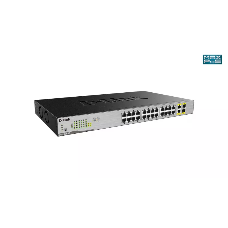 D-Link 24-portový desktopový Gigabit Unmanaged PoE switch s 2 x 100/1000Mbps Combo portmi