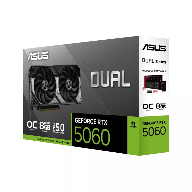 Grafická karta ASUS GeForce RTX 5060 — 8 GB GDDR7, 128-Bit, PCIe 5.0, DisplayPort 2.1b x3, HDMI 2.1b