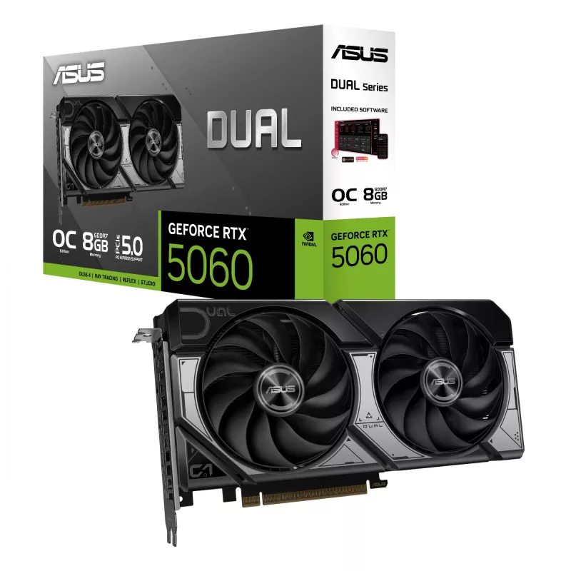 Grafická karta ASUS GeForce RTX 5060 — 8 GB GDDR7, 128-Bit, PCIe 5.0, DisplayPort 2.1b x3, HDMI 2.1b