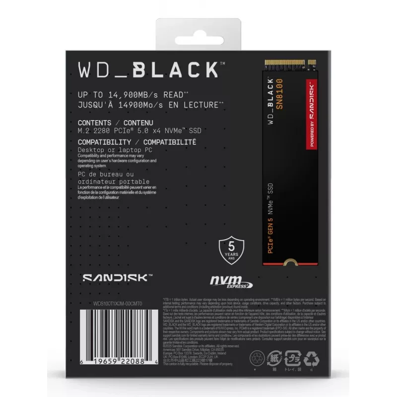 SSD disk Western Digital 1 TB M.2 PCI Express 5.0 čierny SN8100