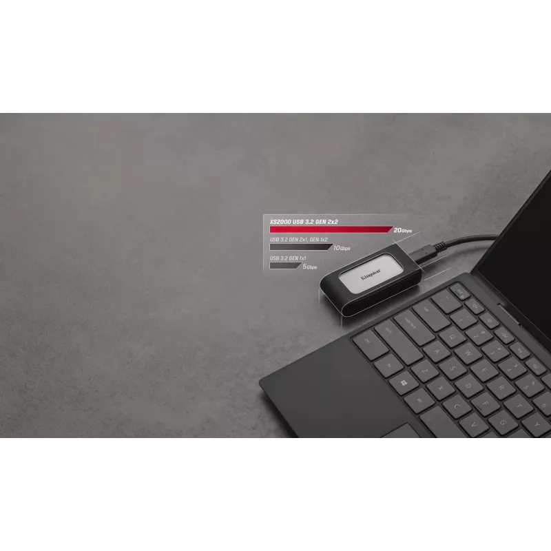 Kingston Technology 2000G PORTABLE SSD XS2000, 2 TB, USB Type-C, 3.2 Gen 2 (3.1 Gen 2), 2000 MB/s, čierna, strieborná
