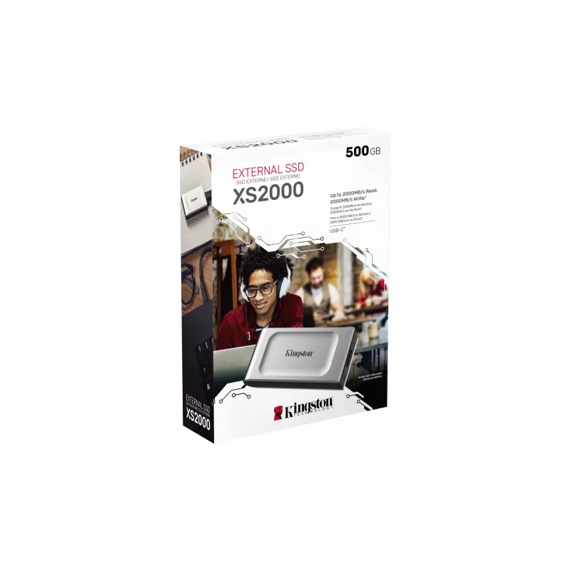 Kingston Technology 500G PORTABLE SSD XS2000, 500 GB, USB Type-C, 3.2 Gen 2 (3.1 Gen 2), 2000 MB/s, čierna, strieborná