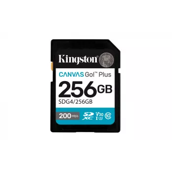 SDXC pamäťová karta Kingston 256GB UHS-I Canvas Go Plus — 256 GB, U3/V30, čítanie 200 MB/s, zápis 160 MB/s, Class 10, čierna