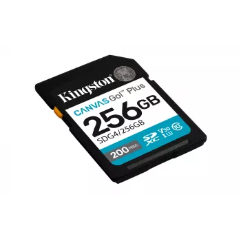 SDXC pamäťová karta Kingston 256GB UHS-I Canvas Go Plus — 256 GB, U3/V30, čítanie 200 MB/s, zápis 160 MB/s, Class 10, čierna