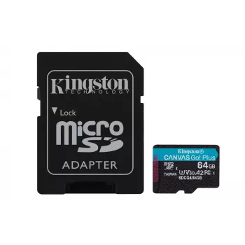 Kingston Technology 64GB microSDXC Canvas Go Plus Gen4 200MB/s A2 U3 V30 karta + adaptér