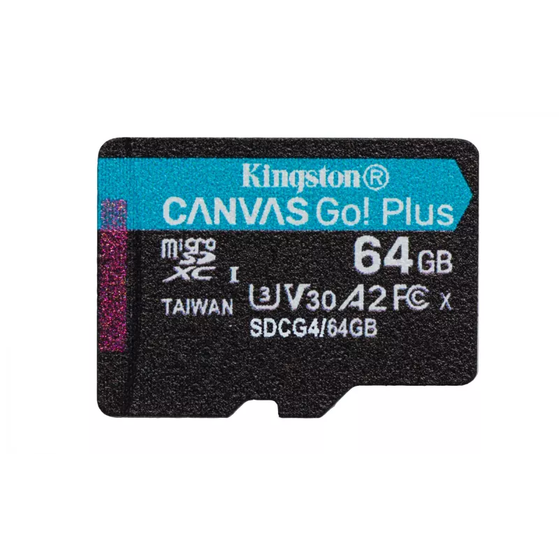 Kingston Technology 64GB microSDXC Canvas Go Plus Gen4 200MB/s A2 U3 V30 karta + adaptér