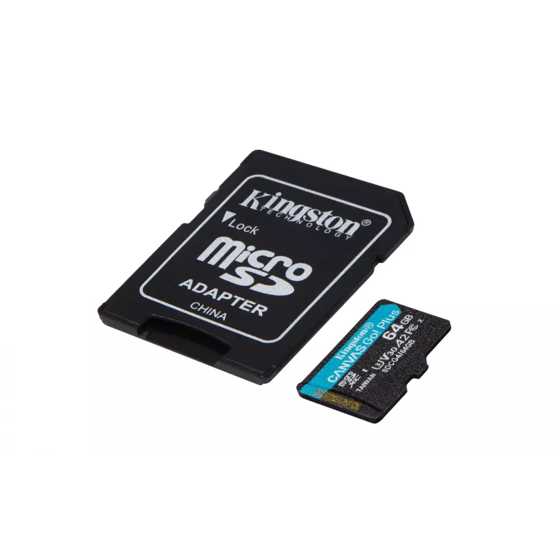 Kingston Technology 64GB microSDXC Canvas Go Plus Gen4 200MB/s A2 U3 V30 karta + adaptér