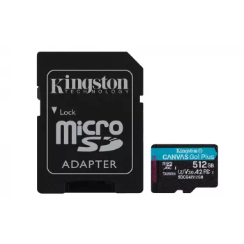 Kingston Technology 512GB microSDXC Canvas Go Plus Gen4 200MB/s A2 U3 V30 karta + adaptér