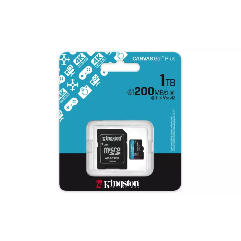 Kingston Technology 1TB microSDXC Canvas Go Plus Gen4 200MB/s A2 U3 V30 karta + adaptér