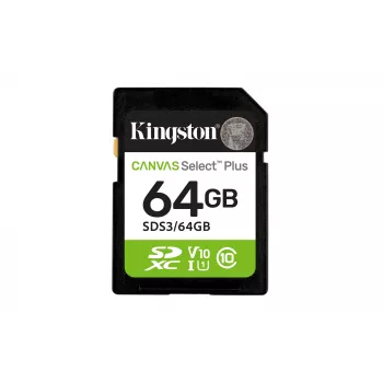 Kingston Technology 64GB SDXC Canvas Select Plus Gen3 100MB/s C10 UHS-I U1 V10