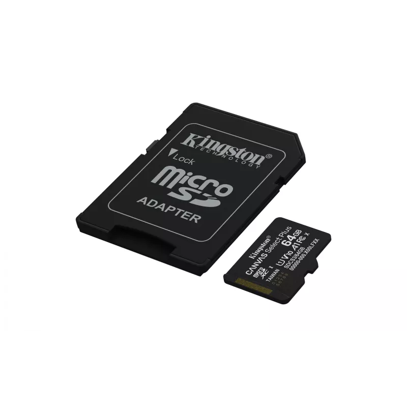 Kingston Technology 64GB microSDXC Canvas Select Plus Gen3 100MB/s A1 karta + adaptér