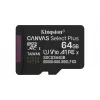 Kingston Technology 64GB microSDXC Canvas Select Plus Gen3 100MB/s A1 karta + adaptér