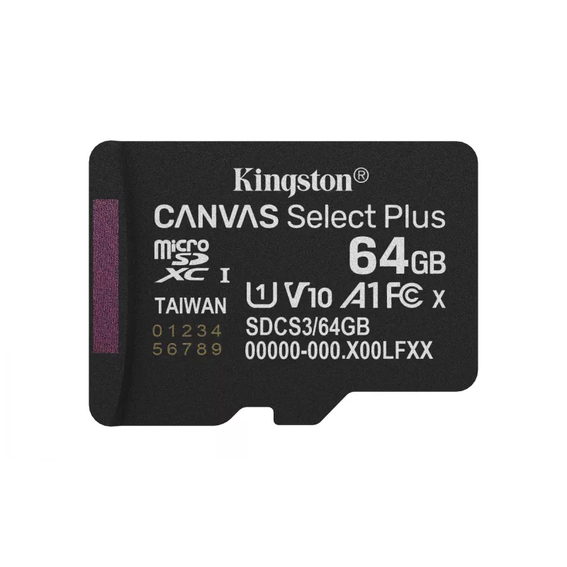 Kingston Technology 64GB microSDXC Canvas Select Plus Gen3 100MB/s A1 karta + adaptér
