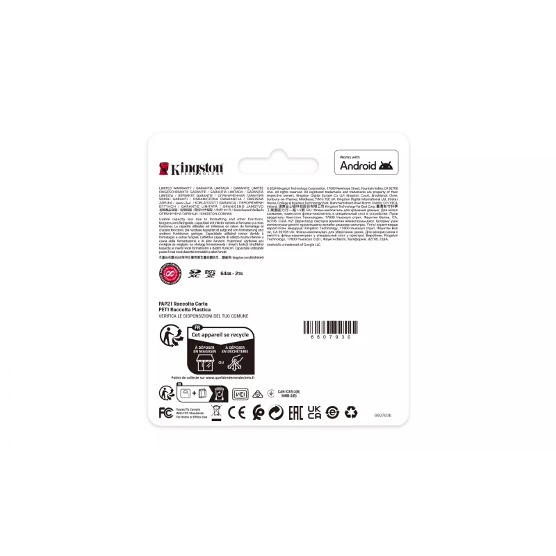 Kingston Technology 64GB microSDXC Canvas Select Plus Gen3 100MB/s A1 karta + adaptér