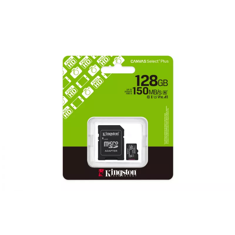 Kingston Technology 128GB microSDXC Canvas Select Plus Gen3 150MB/s A1 karta + adaptér
