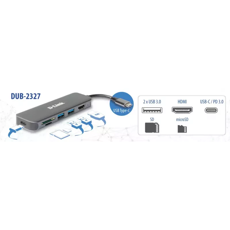D-Link 6-in-1 USB-C hub s HDMI/čítačkou kariet/Power Delivery