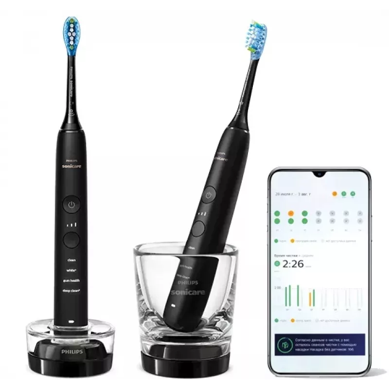 Philips Sonicare DiamondClean 9000 HX9914/54 súprava sonických elektrických zubných kefiek, 2 rukoväte, 2 kefkové hlavice, 4 režimy, čierna