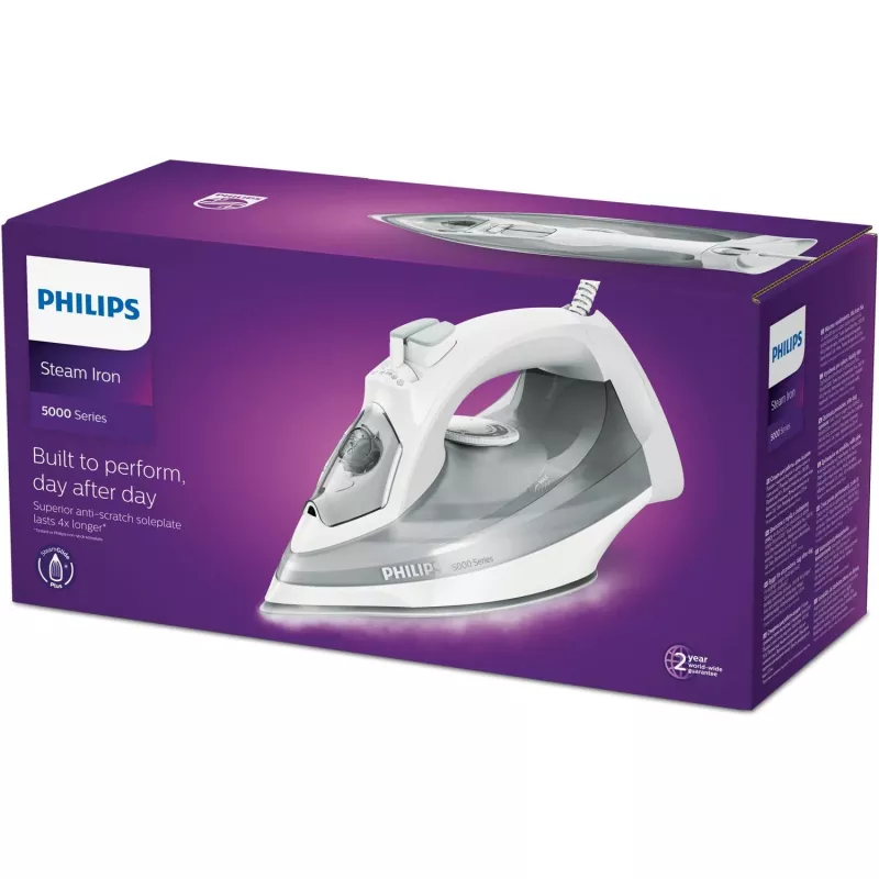 Philips 5000 série DST5010/10 žehlička parná žehlička žehliaca plocha SteamGlide Plus 2400 W sivá, biela