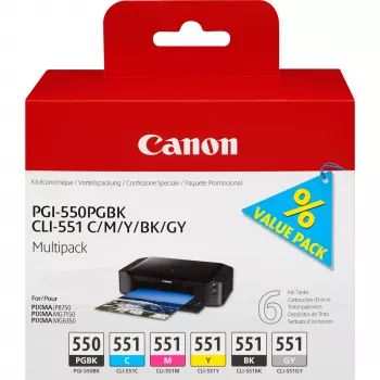 Canon PGI-550/CLI-551 PGBK/C/M/Y/BK/GY 6 atramentových kaziet multibalenie