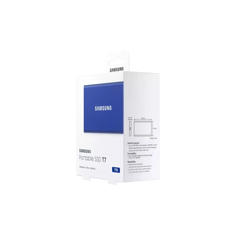Externý SSD Samsung T7 Portable 1 TB, USB-C 3.2 Gen 2, NVMe, AES-256 hardvérové šifrovanie, modrá