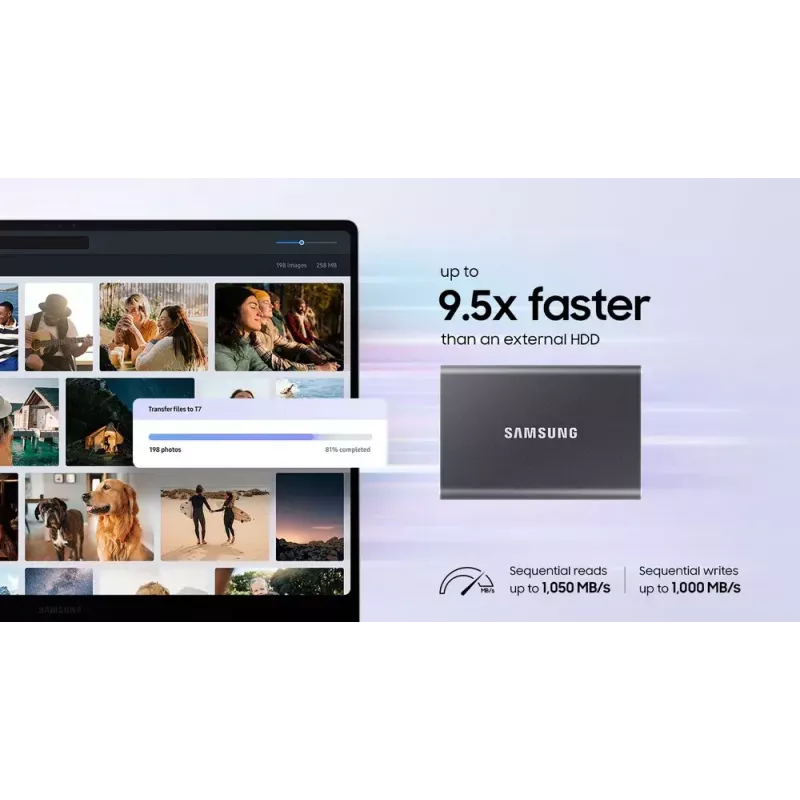 Externý SSD Samsung T7 Portable 1 TB, USB-C 3.2 Gen 2, NVMe, AES-256 hardvérové šifrovanie, modrá