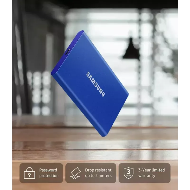 Externý SSD Samsung T7 Portable 1 TB, USB-C 3.2 Gen 2, NVMe, AES-256 hardvérové šifrovanie, modrá