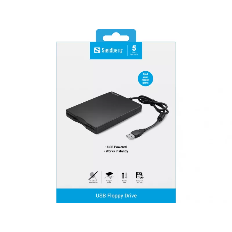 Sandberg USB disketová mechanika, externá disketová mechanika, USB 2.0, 360 ot/min, 102 mm, 140 mm, 17 mm