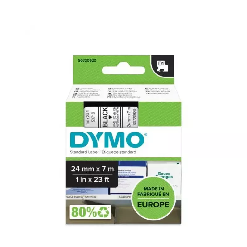 DYMO Authentic D1 etikety | 24 mm x 7 m rolka | čierna tlač na priehľadnej | samolepiace etikety pre LabelManager tlačiareň etikiet