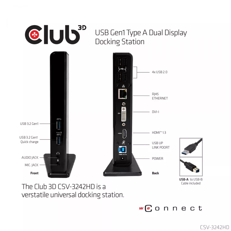 CLUB3D USB Gen1 Type A Dual Display (HDMI a DVI) DisplayLink™ dokovacia stanica