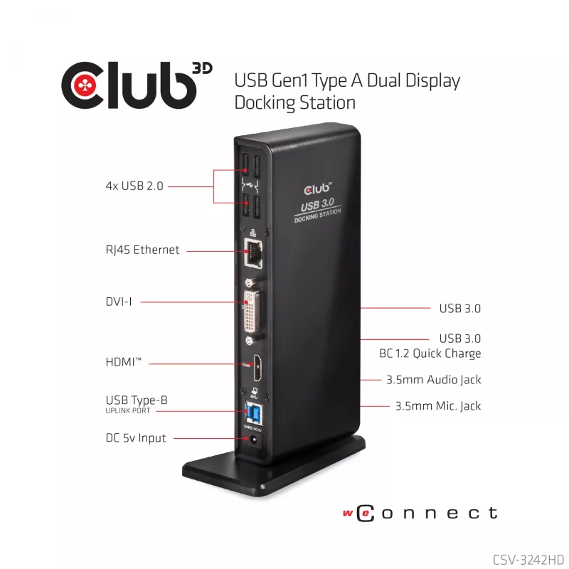 CLUB3D USB Gen1 Type A Dual Display (HDMI a DVI) DisplayLink™ dokovacia stanica