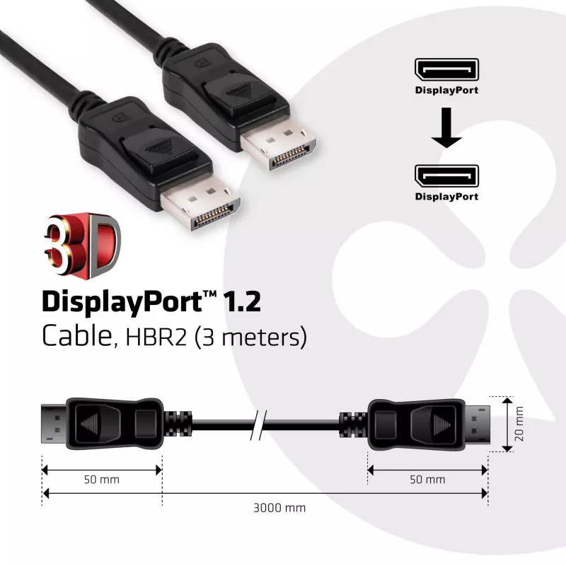 CLUB3D Displayport 1.2 kábel M/M 3 metre 4K60Hz 21.6Gbps