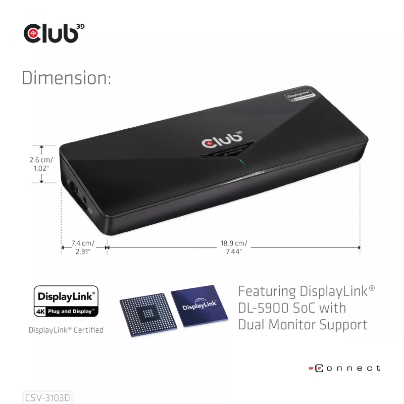 CLUB3D CSV-3103D The Club 3D univerzálna USB 3.1 Gen 1 UHD 4K dokovacia stanica DisplayLink™