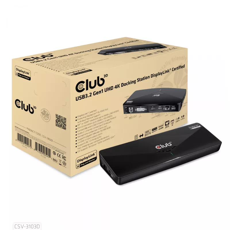 CLUB3D CSV-3103D The Club 3D univerzálna USB 3.1 Gen 1 UHD 4K dokovacia stanica DisplayLink™