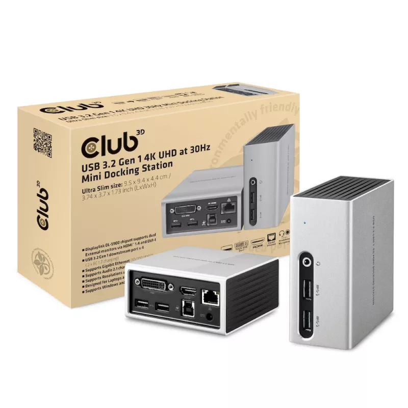 CLUB3D USB 3.2 Gen 1 4K UHD pri 30Hz Mini dokovacia stanica ultra-slim dizajn