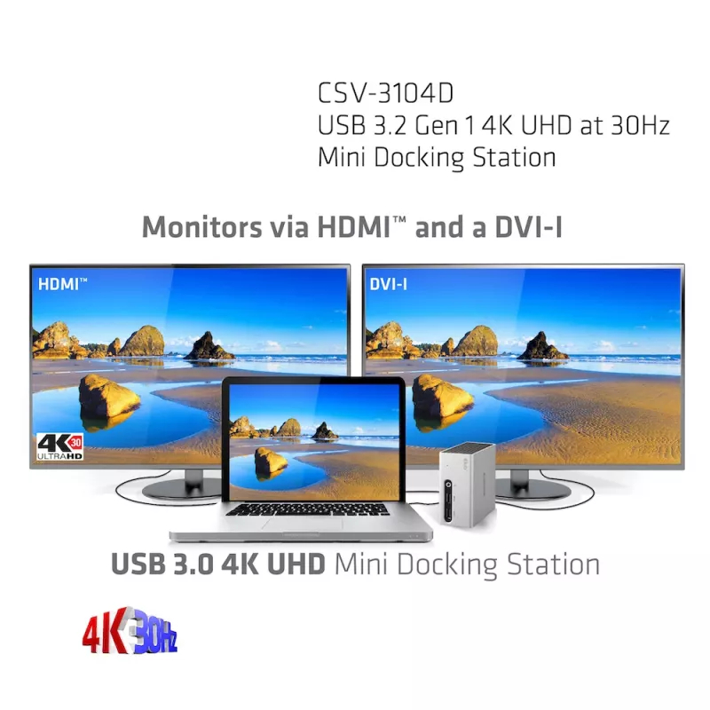 CLUB3D USB 3.2 Gen 1 4K UHD pri 30Hz Mini dokovacia stanica ultra-slim dizajn