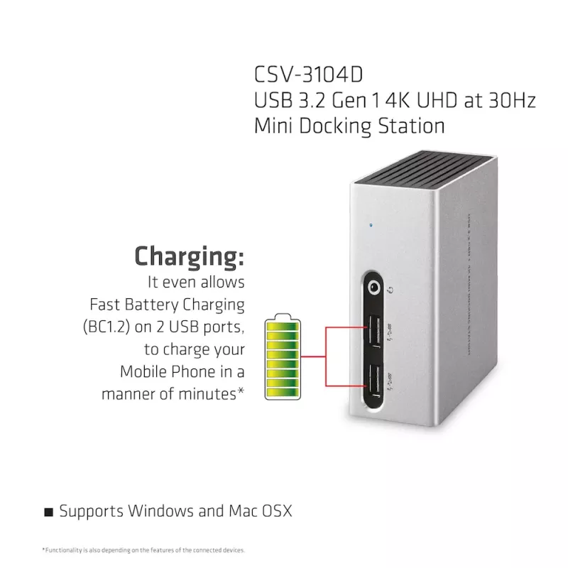 CLUB3D USB 3.2 Gen 1 4K UHD pri 30Hz Mini dokovacia stanica ultra-slim dizajn