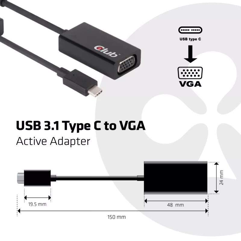 USB 3.1 Type C na VGA aktívny adaptér CLUB3D CAC-1502