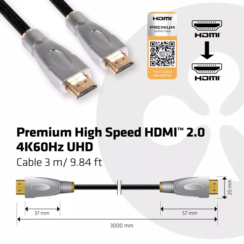 CLUB3D HDMI 2.0 kábel 3 metre UHD 4K/60Hz 18Gbps certifikovaný Premium High Speed