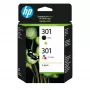 HP 301 2-balík čierna/trojfarebná originálne atramentové kazety, čierna, azúrová, magenta, žltá, pigmentový atrament, 2 kusy, 170 strán