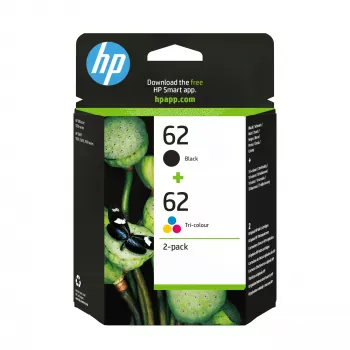HP 62 2-balík originálne atramentové kazety čierna/trojfarebná, čierna, azúrová, magenta, žltá, atrament na báze pigmentu, 2 ks, 200 strán